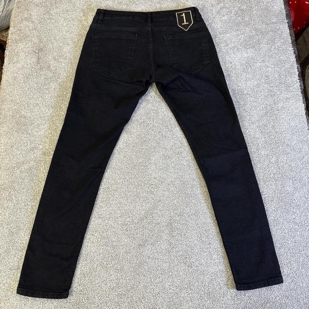 2Y Black Denim Patchwork Jeans Gold Detail Size 33 - Picture 7 of 8